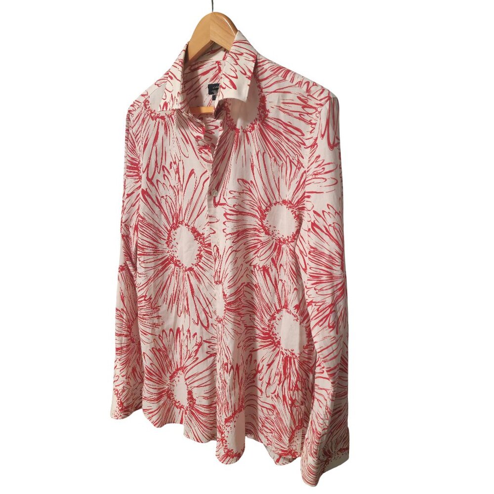 ZARA Man Off White Red Floral Button Down Shirt M Casual Streetwear Summer - Picture 6 of 11